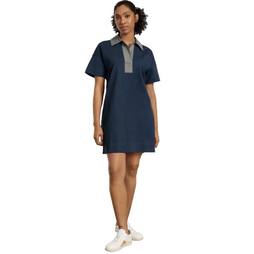 Everlane Women Shirt Dress S Blue Organic Cotton Polo Retro Navy Oversize Preppy